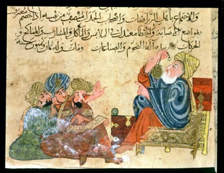MS Ahmed III 3206 Aristote enseignant, illustration tirée de «Kitab Mukhtar al-Hikam wa-Mahasin al-Kilam» par Al-Mubashir
